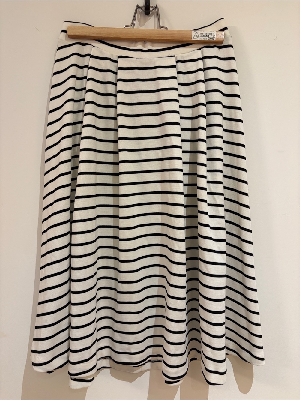 Women's Black & White Striped A-Line Midi Skirt